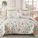 Exclusivo Mezcla Floral Quilt King Size, White King Size Quilt Bedding Set with Chic Vintage Botanical Pattern, Reversible Lightweight Spring Bedspreads Coverlets Bed Cover for All Seasons (104"x96")
