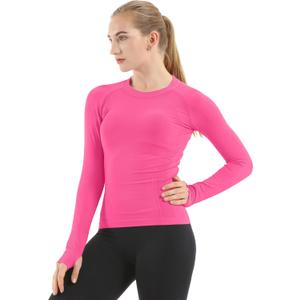 MathCat Seamless Workout Shirts for Women Long Sleeve Yoga Tops Sports Running Shirt Breathable Athletic Top Slim Fit (Large, Peach Pink)