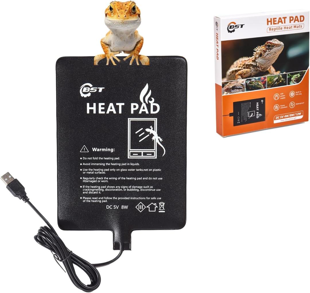 Besto Reptile Heating Pad - USB-Powered, Enhanced Safety - Overheat Protection - 6" x 8" Size - for Turtle, Snake, Lizard, Frog, Spider - Secure and Reliable Under Tank Heater