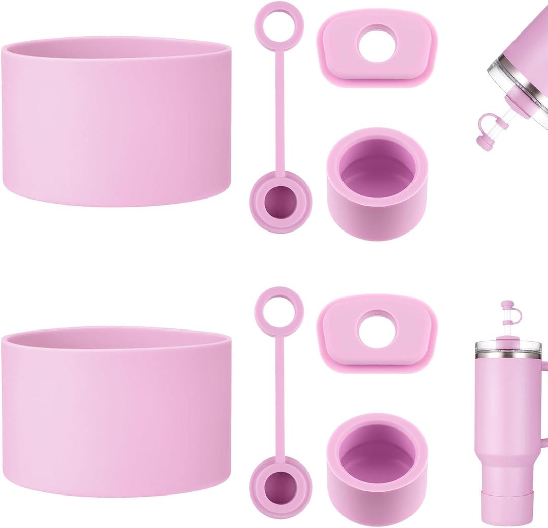 HYZ 8 Piece Accessories for Stanley Cup, Silicone Spill Proof Stopper Set and Protective Boot Including Straw Cover Cap for Stanley H2.0 20oz 30oz 40oz Tumbler,Cherry Blossom