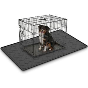 60"×37" Extra Large Mat for Under Dog Crate with Raised Edge, Waterproof Leakproof Easy Clean Non Slip Floor Protector, Reusable Washable Kennel Mat for Large Dogs