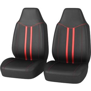 CAR-GRAND Piping Cloth Front Car Seat Covers, Breathable High Back Front Seat Covers, Airbag Compatible Seat Cover for Cars Trucks SUV Van Sedan (Piping Bucket Seat Covers,Black and Red)