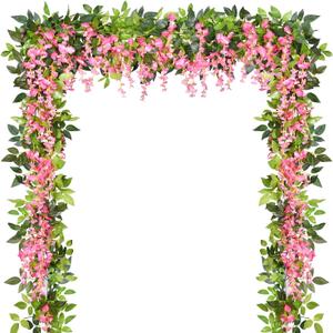 Artflower 4 Pcs Pink Wisteria Garland Artificial Flowers, 6.6 Ft/Piece Fake Wisteria Hanging Flowers Garland for Home Bedroom Window Garden Outdoor Party Ceremony Wedding Arch Floral Decor