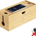 Bamboo Cable Management Box, Medium Cord Organizer Box Cable Box to Hide Wires & Power Strips for Desktop Storage Cord Holder for Office Home,No Assembly Required (Natural)