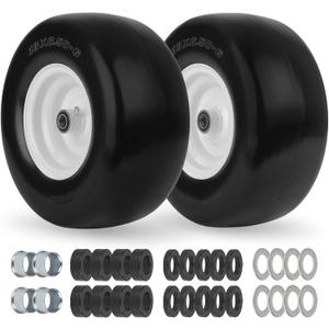 GICOOL 13x6.50-6 Flat Free Lawn Mower Tire and Wheel, Solid Smooth Zero Turn Mower Front Tire Assembly, with 3/4" & 5/8" Bearing, 4"-6.5" Centered Hub, Compatible with Lawnmower Garden Tractor, 2 Pack