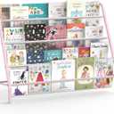 Trieez High-Transparent 4 Tier Kids Bookshelf, Sturdy Metal Large Size Book Rack Storage for Kids - Toddler Book Shelf Display for Nursery, Kids Room, Deep Size Bookshelf Hold More Books, Pink, 32''L x 15.2''W x 25 ''H