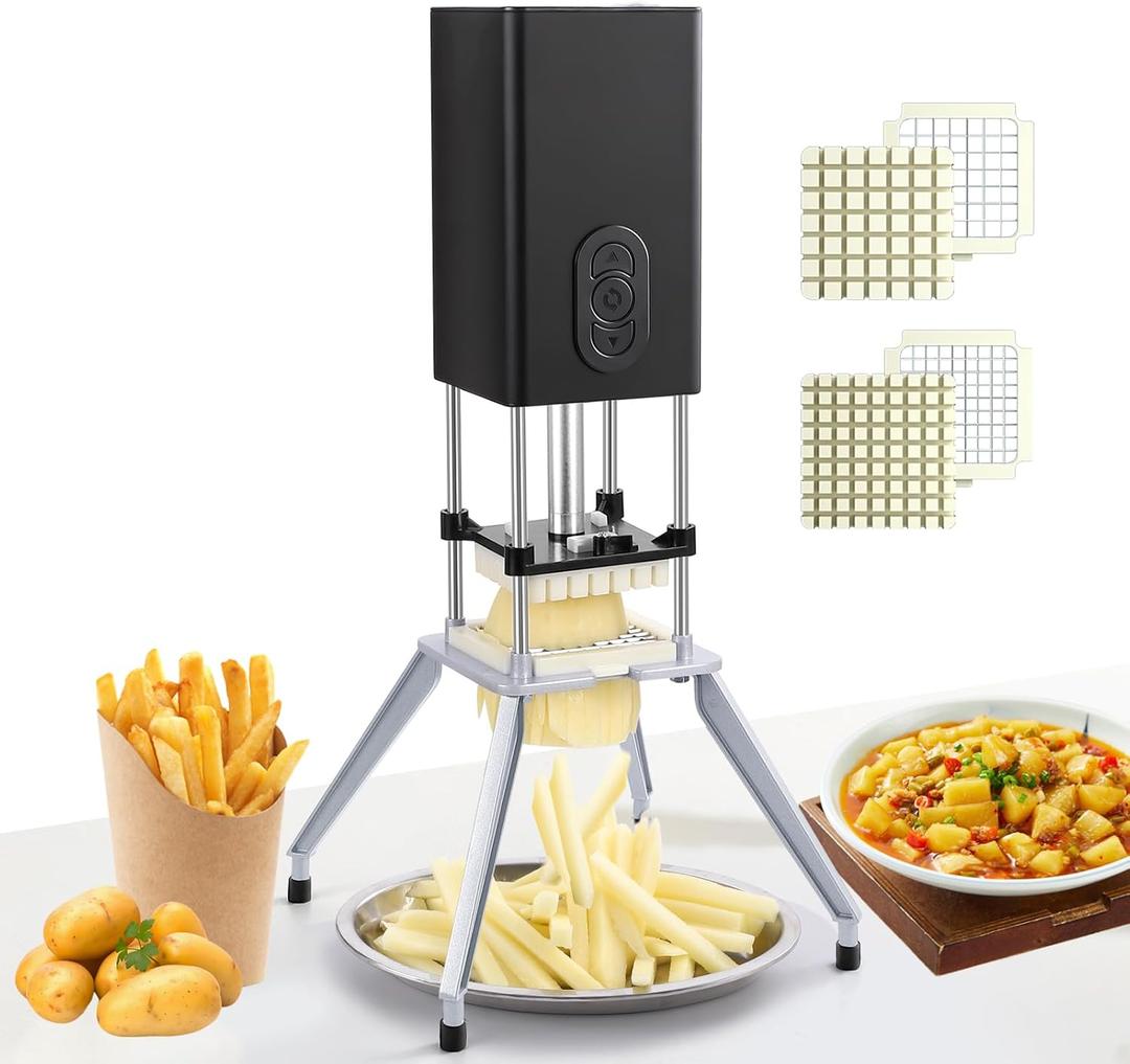 YOTAN Electric French Fry Cutter, Vertical French Fry Cutter with 1/2 & 3/8 Inch Blade, Professional Commercial and Household Automatic Potato Slicer, Electric Vegetable Chopper (Black)