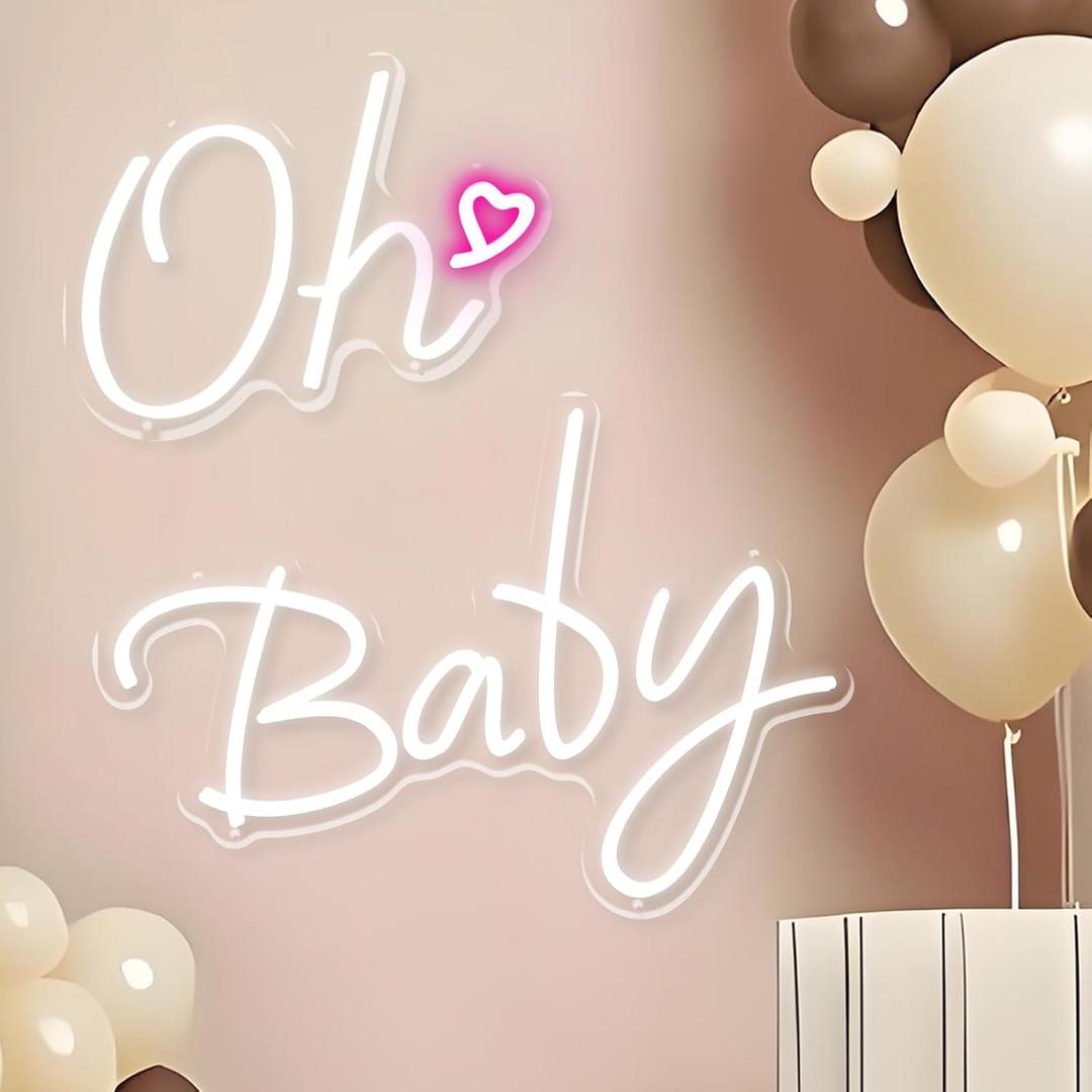 Large Oh Baby Neon Sign 37.7x15.7inch Boy and Girl Baby Shower Led Light up Sign for Backdrop Party Decor, Gender Reveal,Bedroom Wall Decor-White