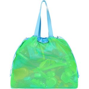 Extra Large Mesh Beach Toy Bag With Drawstring - Lightweight Tote for Sand Toys, Children's Storage Bag for Travel Essentials, Neon Green