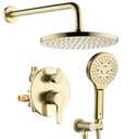 Lavatrum Brushed Gold Shower Faucet Set, Wall Mount Rain Shower System 10 Inches, and Handheld Shower Included Rough-in Valve and Trim Kit