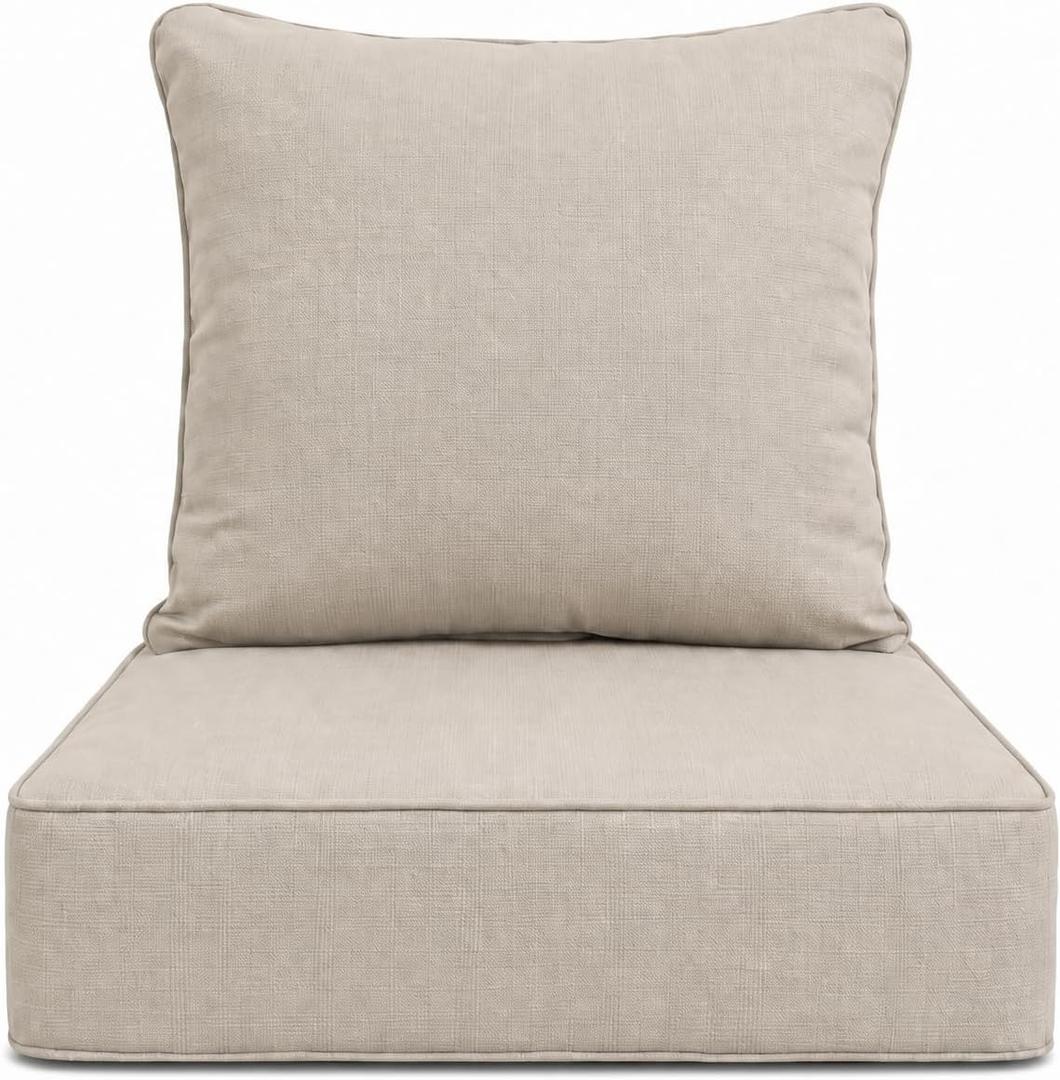 Outdoor Deep Seat Cushions, 24 x 24 x 6 Inches Olefin Fabric Waterproof & Fade Resistant, Patio Furniture Replacement Cushions for Couch, Chair, and Sofa, Beige