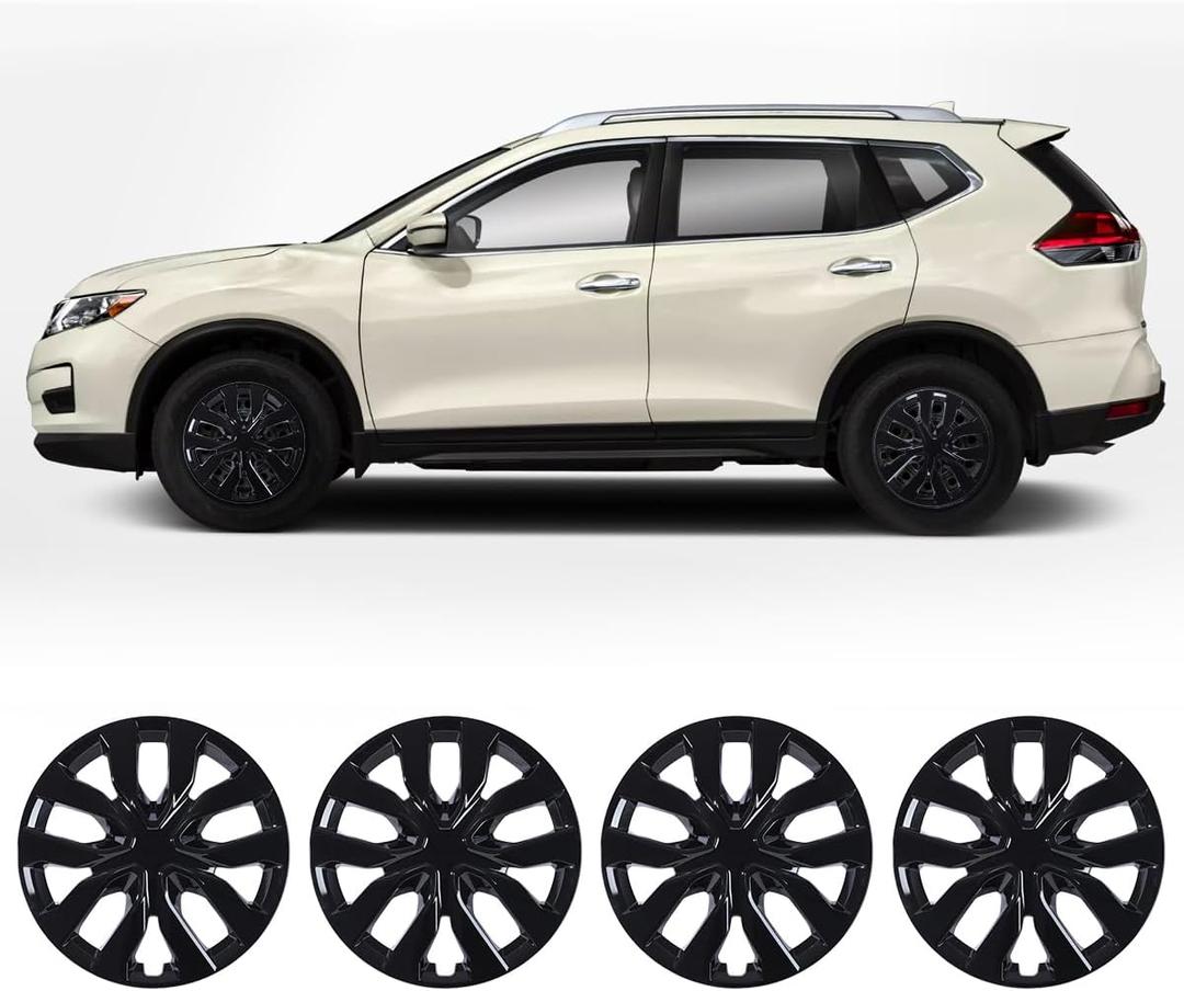 Hubcap 17 inch Wheel Rims Cover for Nissan Rogue 2014-2020 Compatible with Steel Wheels, R17 Hub Caps Snap On Installation, 17 Wheel Cover Set of 4, Black Lacquer