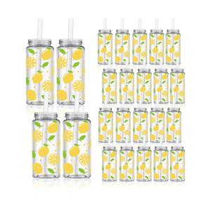 Whaline 20Pcs Lemon Plastic Cups with Lids and Straws Clear Party Drinking Cups Summer Lemon Reusable Tumblers for Wedding Baby Shower Birthday Party Supplies