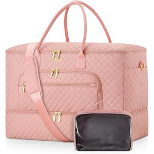 Travel Duffle Bag, Wide Open Large Weekender Bag for Women with Shoe Compartment, Carry on Overnight Bags with Toiletry Bag, Hospital Bag for Women Labor Delivery with Wet Pocket (Pink)