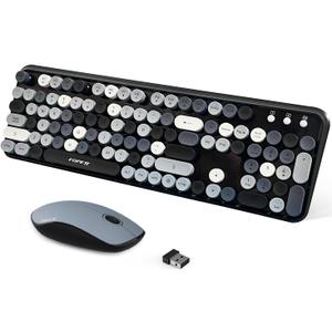 FOPETT 2.4GHz Wireless Keyboard and Mouse Set with Switch Button - Full-Size Keyboard - Compatible for Windows/Laptop/PC/Notebook/Smart TV and More - Grey Colorful