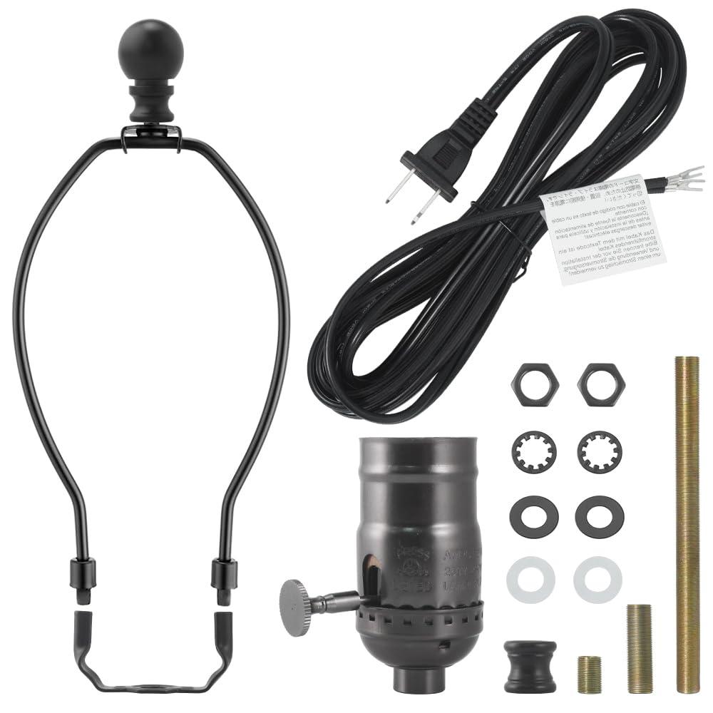 Lamp Rewire Kit Make a Lamp Repair Kits E26 Light Socket Matching Cord Wire Harp Making Supplies Set Lamp Wiring Kit for Table Floor Lamp with All Parts Needed for DIY Lamp Design - Black