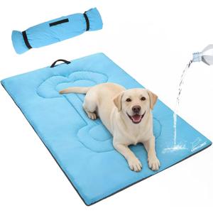 EXPAWLORER Outdoor Dog Bed, Portable Waterproof Reversible Camping Travel Durable Dog Bed, Large Pet Mat Machine Washable Indoor for Medium Large Dogs Puppy Cats Sleeping Outside 35"x51" Blue & Grey
