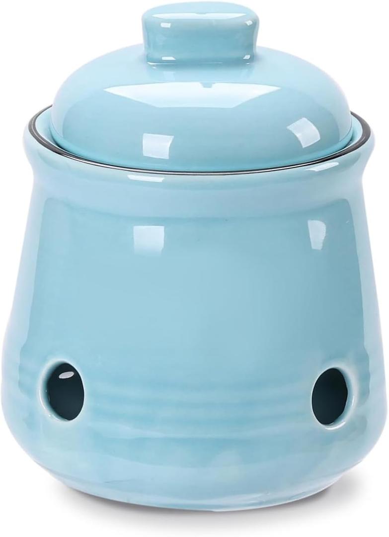 HAOTOP Ceramic Mini Garlic Keeper with Lid, Garlic Container Saver for Countertop, Keep Your Garlic Cloves Fresh (Turquoise)