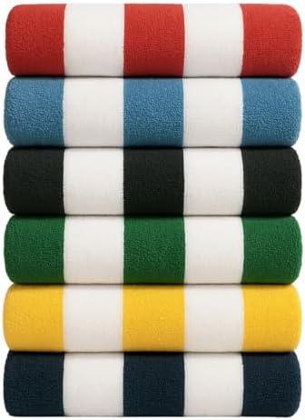 9Threads Cotton Turkish Beach Towel with Towels Oversized 30"x60" Pool Absorbent Extra Large Quick Dry Sand Travel Towel (Cabana Mix, 6 Pack)