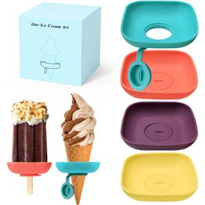 2 x Silicone Popsicle Holders for Kids, 4pcs Reusable Pop Holders for Toddlers, No mess Ice Cream Holder for Summer and Birthday Party, Adjustable Clips, Dishwasher Safety, 2-in-1