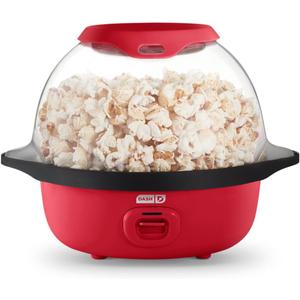 Dash SmartStore Stirring Popcorn Maker - Hot Oil Electric Popcorn Popper with Butter-Warming Tray, Clear Serving Bowl & Measuring Cup - 12 Cups, Red