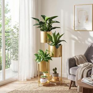 TRIROCKS 35.5'' High Metal Plant Stand 6 Tier 6 Potted Indoor Flower Pot Stand Holder Shelf Outdoor Foldable Decorative Storage Shelf Rack for Multiple Potted Plants Patio Garden Living Room Corner(Gold)
