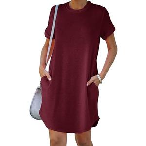 YEXIPO Women's Casual Summer Short Sleeve T Shirt Dress Nightgown Crew Neck Loose Solid Color Basic Dresses with Pockets SIZE L ( Wine Red ) YEXIPO Women's Casual Summer Short Sleeve T Shirt Dress Nightgown Crew Neck Loose Solid Color Basic Dresses with Pockets SIZE L ( Wine Red )