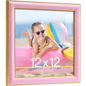 12x12 Velvet Picture Frame, Pink 12x12 Velvet Photo Frame with Vintage Gold Border, 12 by 12 Poster Frame with HD Real Glass Horizontal & Vertical Display for Tabletop and Wall Decor (1 Pack)