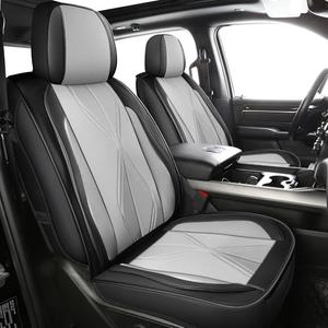 LINGVIDO Waterproof Faux Leather Seat Covers Compatible with 2009-2024 Dodge Ram 1500 2500 3500 Seat Cushion Protector Truck Pickup Crew Quad Cab with Split Bench 40/60(Black+ Gray, 2 PC Front)