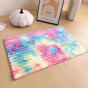 Rainbow Faux Fur Striped Plush Area Rug for Bedroom Living Room Sofa,2'x3' Fluffy Shaggy Rectangular Square Rug for Kids Teen Girls Room,Furry Carpet Rug for Nursery Baby Room