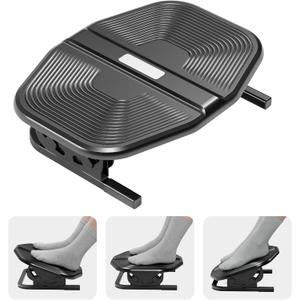 PEGZONE Footrest for Under Desk, Adjustable Footrest with Massage Texture and Non-Slip Steel Base, Ergonomic Under Desk Foot Stool for Home and Office, Black