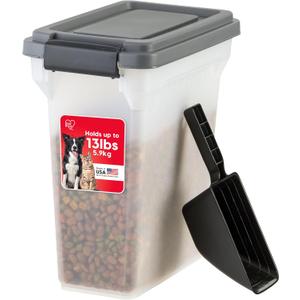 IRIS USA Dog Food Storage Container, Airtight Lid, 2-Cup Scoop, Up to 13 Pounds Pet Food Storage, Versatile Pet Food Bin, Treats, BPA Free, Dark Gray