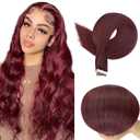 #99J Burgundy Tape in Extensions Human Hair 24 Inch Red Straight Tape in Seamless Extensions Real Human Hair Skin Weft Seamless Invisible Unprocessed Virgin Remy Hair