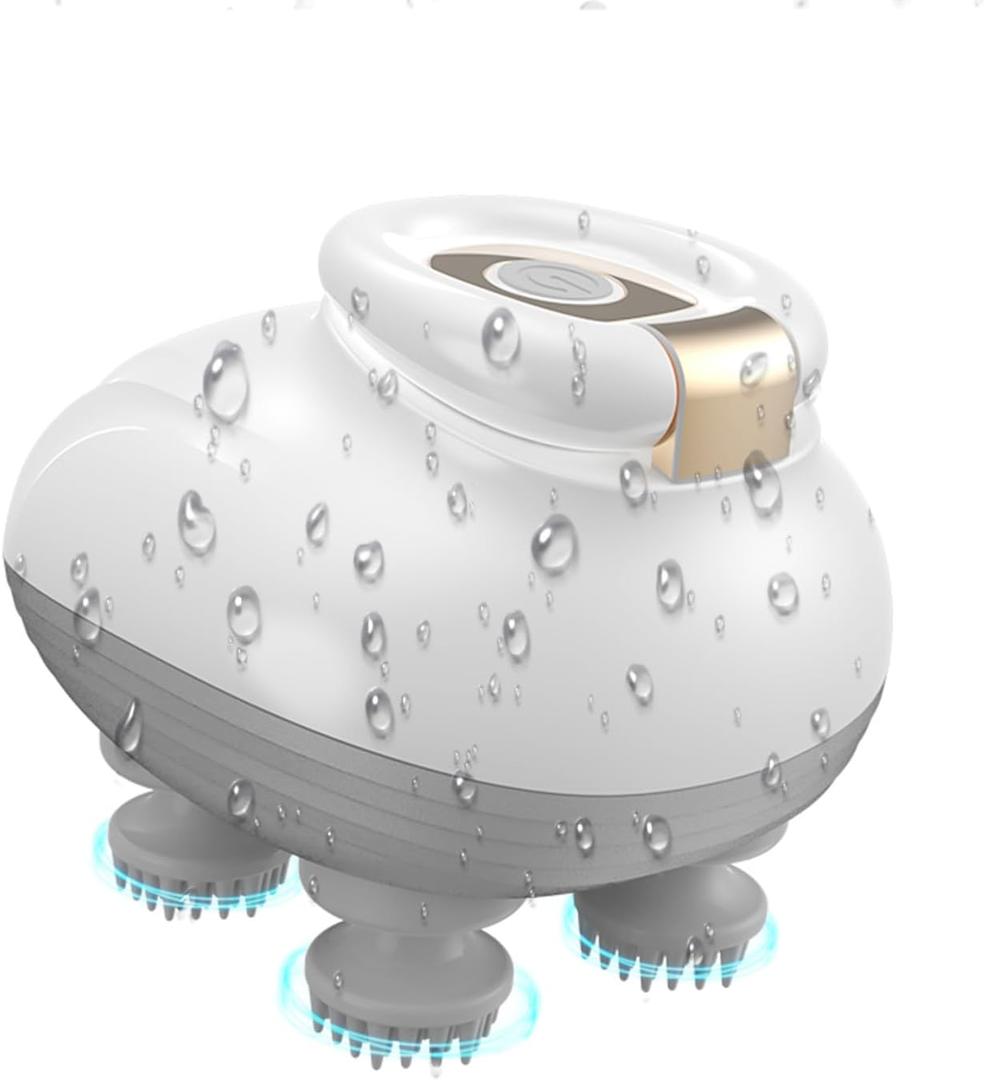 Electric Scalp Massager Head Massager Scalp Stress Relax, Portable Handheld Head Massager with Kneading, Vibration Modes and Deep Clean Care - Gift for Men, Women Dad Mom White