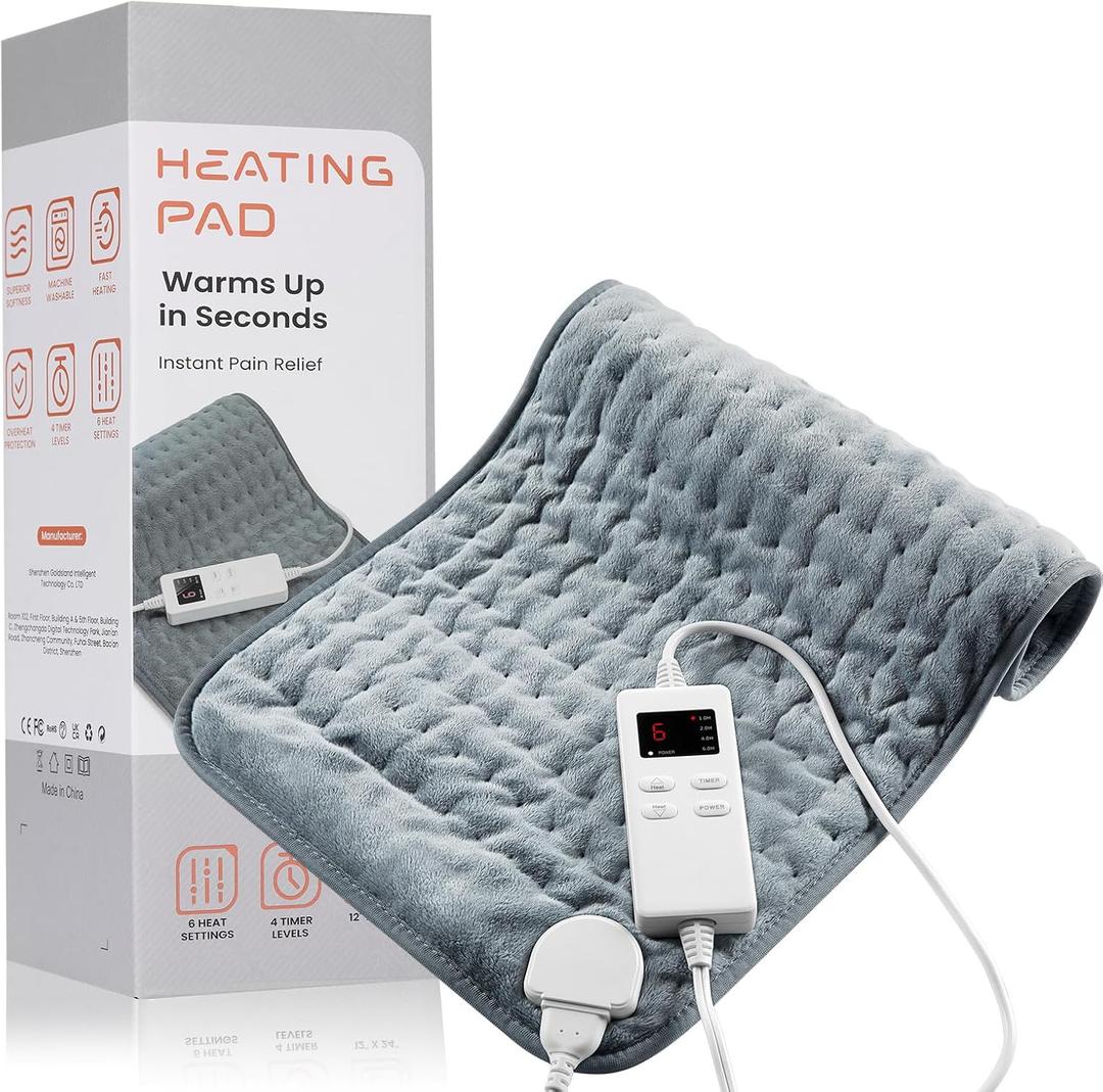 Heating Pad for Back Pain Relief & Cramps, KOT Heating Pads with Auto Shut Off Large, 6 Heat Settings Electric Heated Pad, Gifts for Women, Gifts for Men, 12" x 24" (Gray)