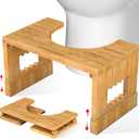 KingPavonini Bamboo Toilet Stool Squat 7in & 9in Heights Adjustable, Foldable Poop Stool for Adult, Potty Stool for Bathroom with Non-Slip Grooves Portable, Space-Saving, 400 lbs Capacity (Upgrade)