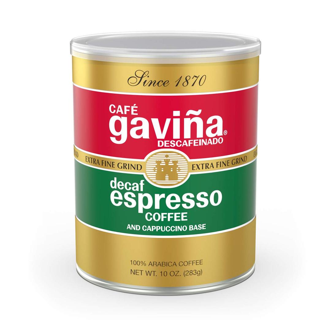 Caf Gavia Decaf Espresso Roast, Extra Fine Ground, 100% Arabica, Dark Roast, 10 oz Can, BBD: 11/24/27