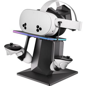 Charging Dock Compatible with Meta Quest 2/3/3S, Support Fast Charging VR Charging Station with RGB Light, Type-C Cable, VR Controllers Holder Stand