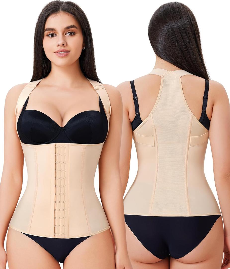 URSEXYLY Back Brace Posture Corrector for Women Adjustable Full Back Support Shoulder Straightener Upper and Lower Back Pain Relief(Beige,M) (Medium)