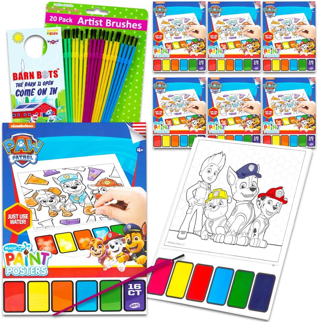 Paw Patrol Paint with Water Party Favors Set - Bundle with 6 Watercolor Painting Activity Books for Boys with Paintbrushes | Bulk Paw Patrol Party Supplies Arts and Crafts