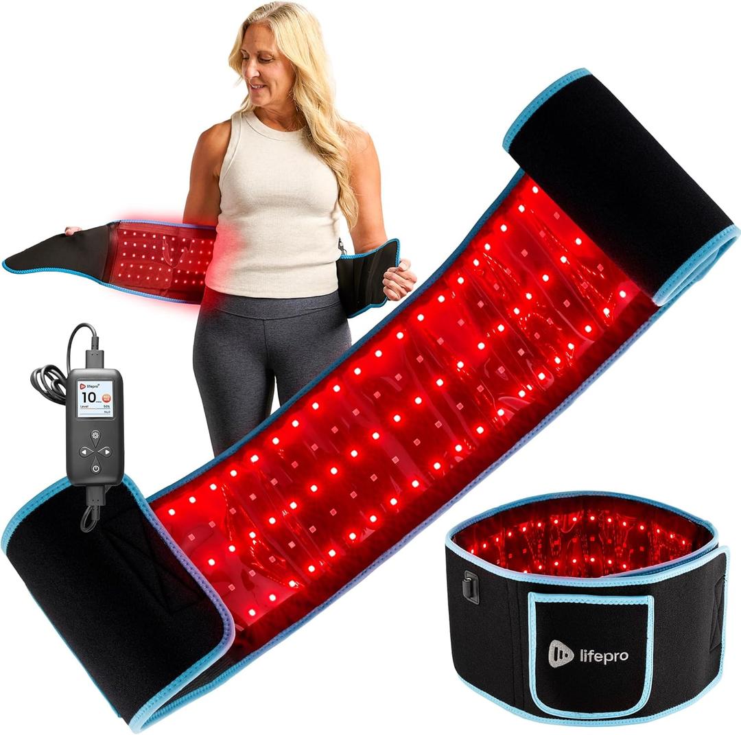 Lifepro Red Light Therapy Belt Infrared Red Light Therapy for Body, Back Pain and Shoulder - 660nm & 850nm Near Infrared Heating Pad Adjustable & Portable for Wellness & Relaxation