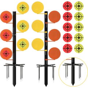 Dueling Tree Target Kit 6 Heavy Duty in 6" Diameter 3/8" Thickness Ar500 Rotate Swing Paddle Shooting Bracket with 30 Bullseye Paper for. 22 Rimfire Centerfire Pistols Shooting Training