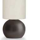 Modern Brown Small Table Lamp with Cotton Linen Shade, 10.4-inch LED Desk Light, One-Button Switch for Bedroom, Living Room, Nightstand, Includes Warm Light Bulb