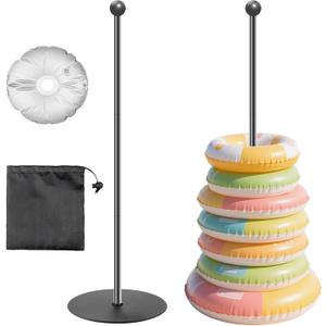 Metal Pool Float Storage Rack, Adjustable Pool Float Holder with Water Weight Bag,Storage Bag, Pool Float Storage for Swimming Pool, Beaches Swimming Rings Outdoor Storage