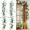 Riceshoot 4 Pcs 6ft Flower Garland with Peony & Rose - Artificial Silk Floral Vine Hanging Fake Roses Vine for Wedding Party Home Decor, Spring Flowers for Arch Table Mantel Decoration (White)