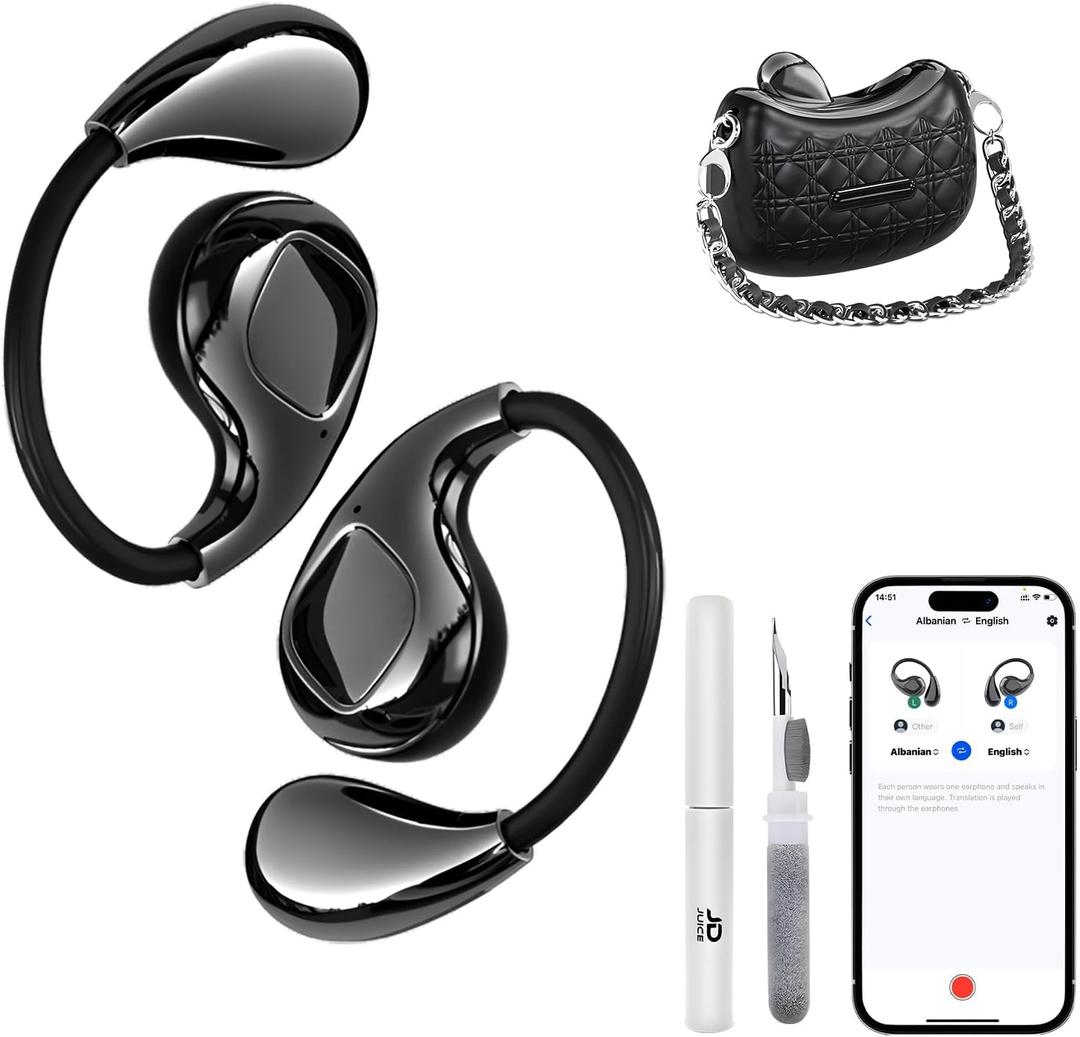 AI Language Translator Earbuds, 139 Languages Handbag Translation Earbuds Real Time for iOS & Android with Cleaning Pen, BT 5.4 Fashionable OWS Translation Headphones for Travel Business, Deep Black