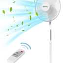 shinic 16-Inch Oscillating Pedestal Fan with Remote Control, 3-Speed Quiet Operation, Adjustable Height & Tilt, 7.5-Hour Auto-Off Timer, Powerful Cooling for Home, Bedroom, Office, White