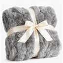Fluffy Throw Bubble Blanket Queen Size - Faux Fur Throw for Couch or Bed - Plush Soft Extra Thick Faux Fur Rabbit Blanket - Comfy, Warm & Breathable - Luxury Minky Tie Dye Bedding - 90" x 90", Grey