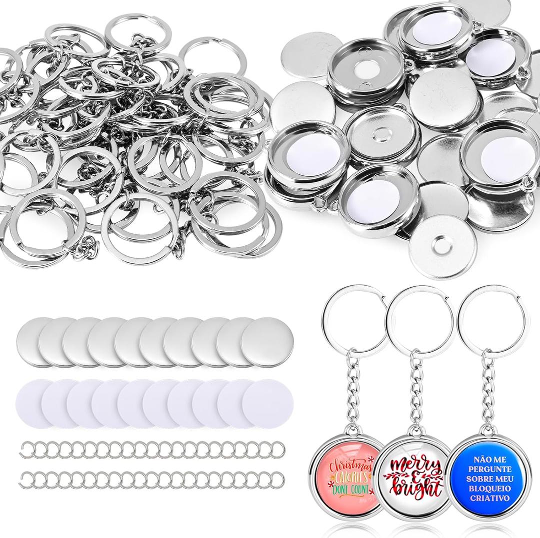 32MM Keychain Supplies for Button Maker, 50 Sets Refills Press Key Chain Parts, Create DIY Custom Buttons
