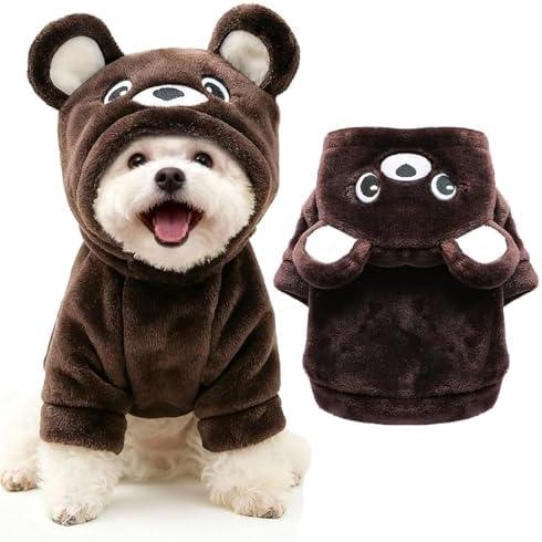 Dog Hoodie with Bear Ears Fleece Dog Sweater for Small Dogs French Bulldog Clothes Puppy Costume for Dogs Winter Clothes Cozy Pet Fleece for Cats, Medium